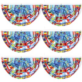 6 Pcs International World Flag Decorations Welcome World Fan Flag Banner Country Nations Half Fan-Shaped Backdrop for Sports Events Club Birthday School Classroom Party Supplies