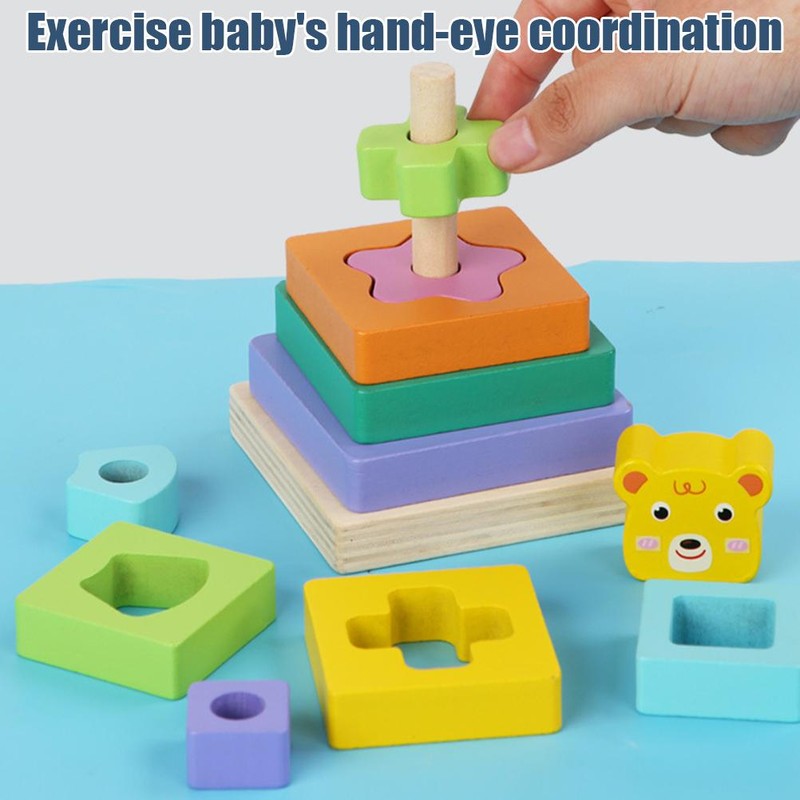 Wooden Tower Stacking Ring Toys for Kids Building Blocks Tower