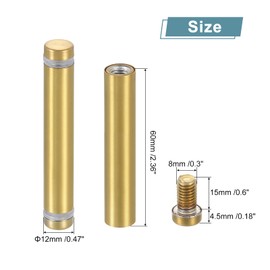 uxcell 12 Pcs Standoff Screws, 1/2" x 2.76" Stainless Steel Double Head Advertising Screws Wall Standoff Mounts Hardware for Acrylic Glass Sign Holder Wine Glass Rack, Gold