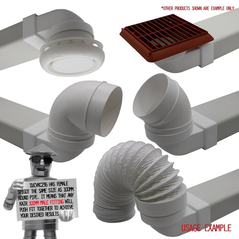 Kair Elbow Bend Adaptor 110mm x 54mm to 100mm -