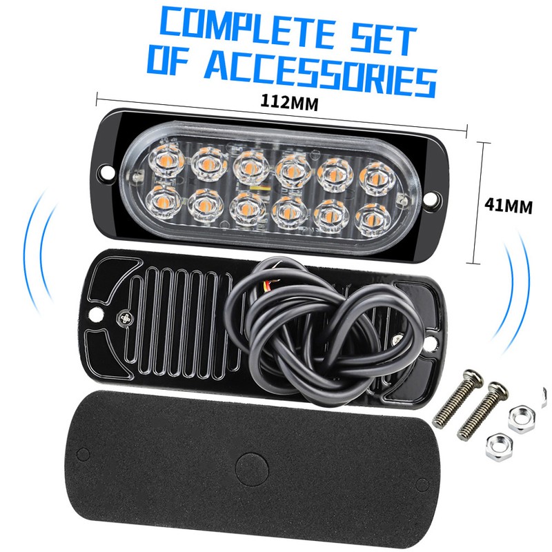 4PCS 12 Strobe LED Amber Hazard Beacon Emergency Flashing Side