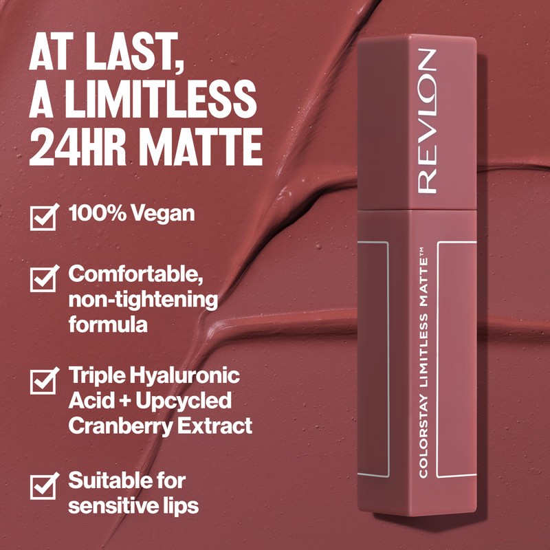 Revlon ColorStay Limitless Matte Liquid Lipstick, Vegan Formula, No-Budge, Longwear
