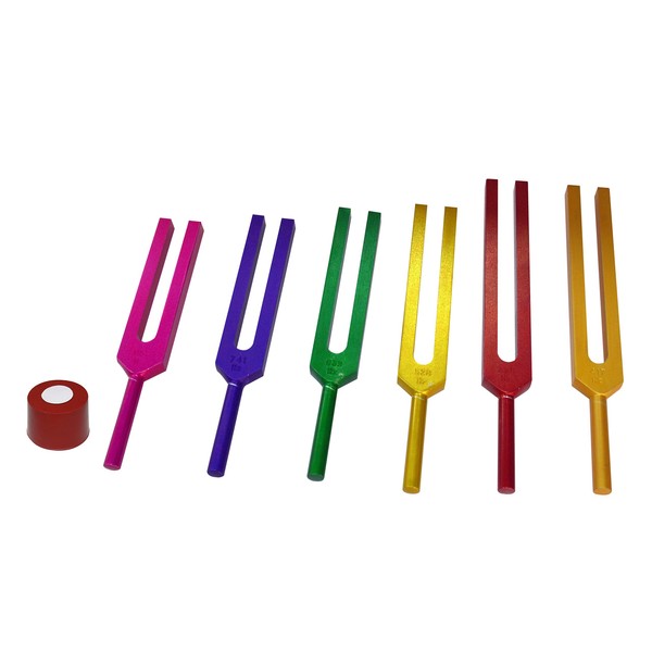 Radical Sacred Solfeggio 6pc Colored Tuning Forks w activator and Pouch - DNA Repair - Blessings Miracles Awakening Liberation