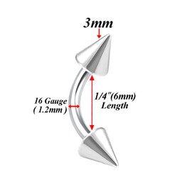 bodyjewellery 4pcs 16g Curved Barbell Cartilage Lip Tragus Eyebrow Forward Helix Conch Daith Earring Black Vertical Labret Spike - 6mm