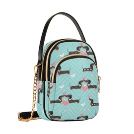 Mnsruu Women Girls Crossbody Bag, Dachshund Dogs Hearts Blue Ladies Shoulder Bag, Cellphone Handbags Coin Purse Wallet Gifts
