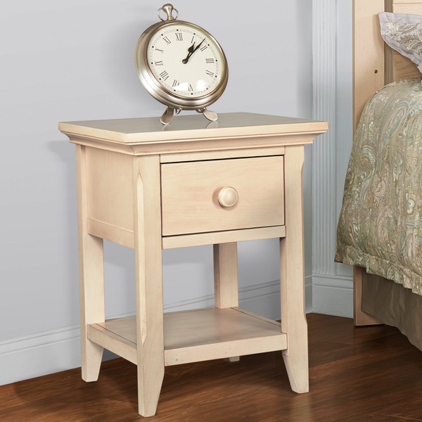 Bedside Table, Nightstand with Storage Box, Open Shelves, Rounded Corners,