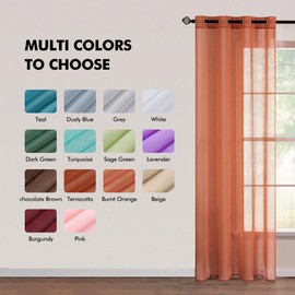 MIULEE 2 Panels Burnt Orange Semi Sheer Window Curtains Elegant Grommet Top Fall Window Voile Panels/Drapes/Treatment Linen Textured Panels for Bedroom Living Room (54X96 Inches)