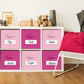 10 Pcs Fabric Storage Cubes with Handle Label Window and Cards 11 Inch Multi-colored Collapsible Storage Cube Organizer for Organizing Clothes Books Sundries for Shelf Playroom(Pink, Rose Red)