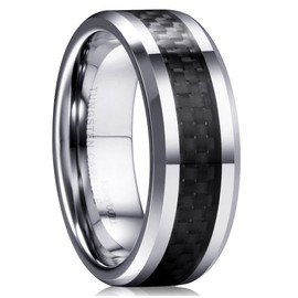 King Will GENTLEMAN Men's Black Tungsten Carbide 8mm Carbon Fiber Inlay Comfort Fit Wedding Band Ring 10