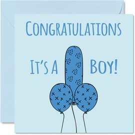New Baby Boy Card - Congratulations It's a Boy! - Funny Rude Baby Boy Cards Newborn, Well Done Congrats New Baby Cards, Welcome To The World, 5.7 x 5.7 Inch Joke Baby Greeting Cards for Parents