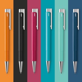 LAMY logo M+ Ballpoint Pen 204 - Shatterproof Plastic Pen in Sea Matt Colour with Integrated Clip Push Unit - With Large Refill - Line Width B