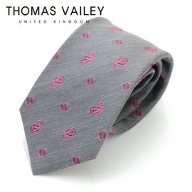 Thomas Vailey Semi-Seven-Folder Silk Tie - Tiny Paisley Gray 8cm