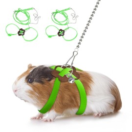 HOKABLE 2 Pack Adjustable Hamster Leash Harness for Harness for Ferret Baby Rabbit Hamster Rat Mouse Leash Lead with Bell (Green)