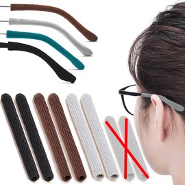 3 Pairs Extended Eye Glasses Ear Grippers, Upgrade Soft Knitting Cotton Arm Cushion for Glasses Behind Ear, Anti Slip Eye Glass Ear Grips, Non Slip Ear Pads, Eyeglasses Temple Tips for Pain (BK&BN&GY)