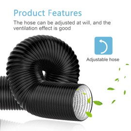 Hon&Guan Aluminium PVC Ventilation Air Ducting 150mm - Flexible Vent Hose Pipe for Extractor Fan, Hydroponics(ø150mm*5m,Black)