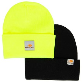 Mossy Oak Unisex Cozy Wide Cuff Knit Skull Cap Beanie 2-Pack (Yellow & Black)