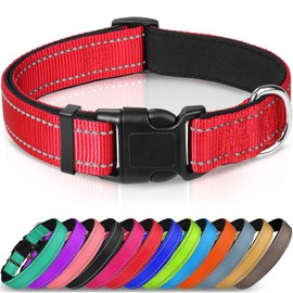 Joytale Joytale Reflective Dog Collar,Soft Neoprene Padded Breathable Nylon Pet Collar Adjustable for Medium Dogs,Red,M