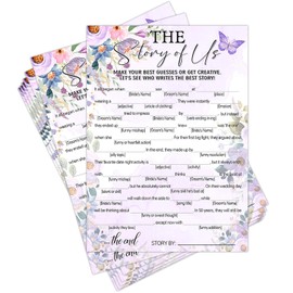 DEANHOT 50 Pcs Butterfly Bridal Shower Game Cards, 'Love Story' Wedding Party Decor, Engagement Game Cards, Purple Flower Bridal Shower, Butterfly Bridal Shower Game Cards for Weddings Engagements