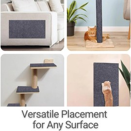 SAVUK Cat Scratching Mat for Couch Furniture Protective Cover Anti-Fall Climbing Claw Corner Wall Mat Self-Adhesive Cuttable Easy to Clean Replacement Carpet Rug (Grey, 15.8" x 78.7")