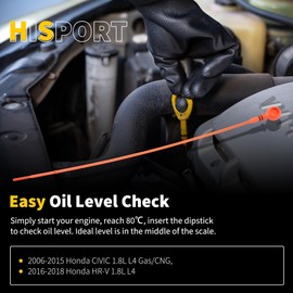 HiSport Engine Oil Dipstick Level Dip Stick - Compatible with 2006 2007 2008 2009 2010 2011 2012 2013 2014 2015 Honda Civic 1.8L L4 Gas/CNG, 2016 2017 2018 Honda HR-V 1.8L L4 Replaces 15650RNAA00