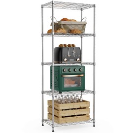 M MZG 1250 lbs 5 Tier Shelf Metal Storage Shelves Wire Rack Closet Organizers with Wheel for Garage Kitchen Bathroom Laundry Chrome 13.7" D x 23.6" W x 62.4" H