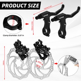 Bike Disc Brake Kit, Aluminum Front and Rear Caliper, MTB Mechanical Line Pulling Disc Brakes Caliper with Aluminum Alloy Levers, 2 Pcs 160 mm Rotors & Cable & Brake Lever for Mountain Bike