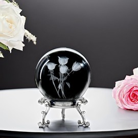QIANCHANG 3D Rose Crystal Ball with Stand, 60mm Laser Etched Rose Flower in Glass Ball Paperweight, Crystal Rose Figurine Gift for Mom Women Girlfriend Birthday Anniversary