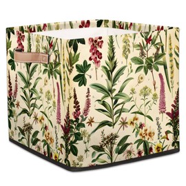 Tablerazzi Wildflower Botanical Storage Bin, 13 Inch Collapsible Fabric Storage Bin, Floral Vintage Foldable Cube Basket for Shelf, Closet, Organizer
