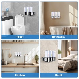 Shampoo and Conditioner Dispenser,Shower Soap Dispenser 3 Chamber No Drill Shampoo Dispenser for Shower Wall Mounted Shower Dispenser for Bathroom,Hotel,Triple,White