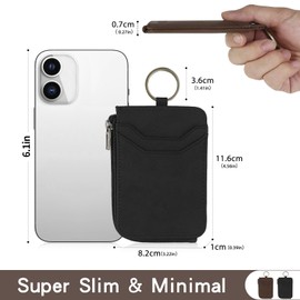 AdiStylinno RFID Credit Card Holder, PU Leather Lightweight Slim Card Purse with Zipper and ID Window (Black)