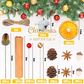 YODEN 275 Pcs Christmas Wreath Making Supplies, Dried Orange Slices and Cinnamon Sticks， Artificial Berries Acorns Mini Pine Cones Kit, Christmas Wreath Accessories DIY Craft PartyDecor