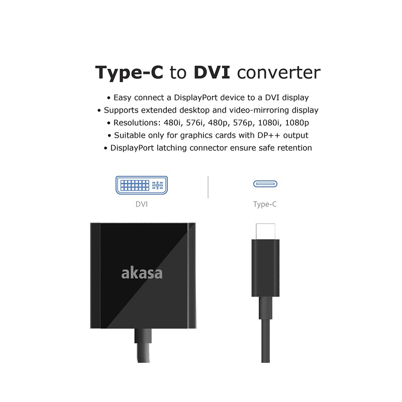 Akasa AK-CBCA09-15BK 15 cm USB 3.1 Type-C USB-C to DVI