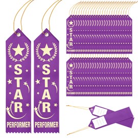 Tingjoo 50 Pcs Star Performer Award Ribbons 8 x 2 Inches Achievement Ribbons Bulk with Event Card and Rope Participation Award Prize for Competitions Classroom Activities Sports Event Employee