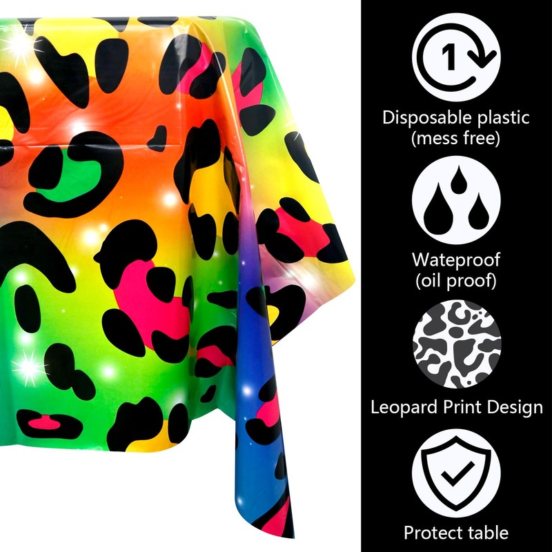 LSJDEER 4 Pack Rainbow Cheetah Party Tablecloth - Rainbow Leopard