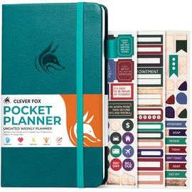Clever Fox Pocket Planner Weekly – Undated Monthly Goal Planner and Calendar, Mini Planner Perfect for Purse, 10x17.5cm (Dark Teal)