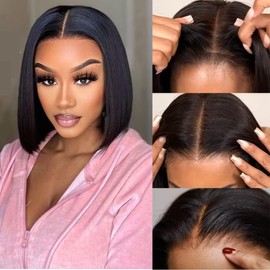 UNICE Bye Bye Knots Bob Wig Human Hair Pre-Bleached Invisible Knots 7x5 Lace Front Wigs Human Hair Pre Everything Glueless Wigs Human Hair Pre Plucked Pre Cut Lace 14 inch