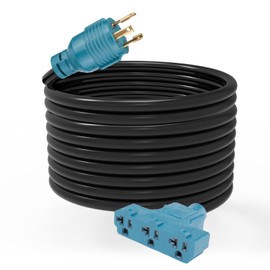 HonestRv NEMA L5-30P to 5-15/20R RV Generator Adapter with Circuit Breaker, Converts a 30A Locking Outlet to 3X 15A/20A Household Outlets,ETL Listed (25FT)