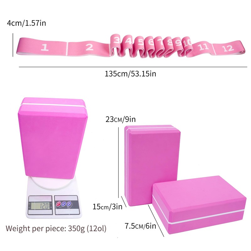 Yoga Blocks Set of 2 with 12 Loop Stretch Band