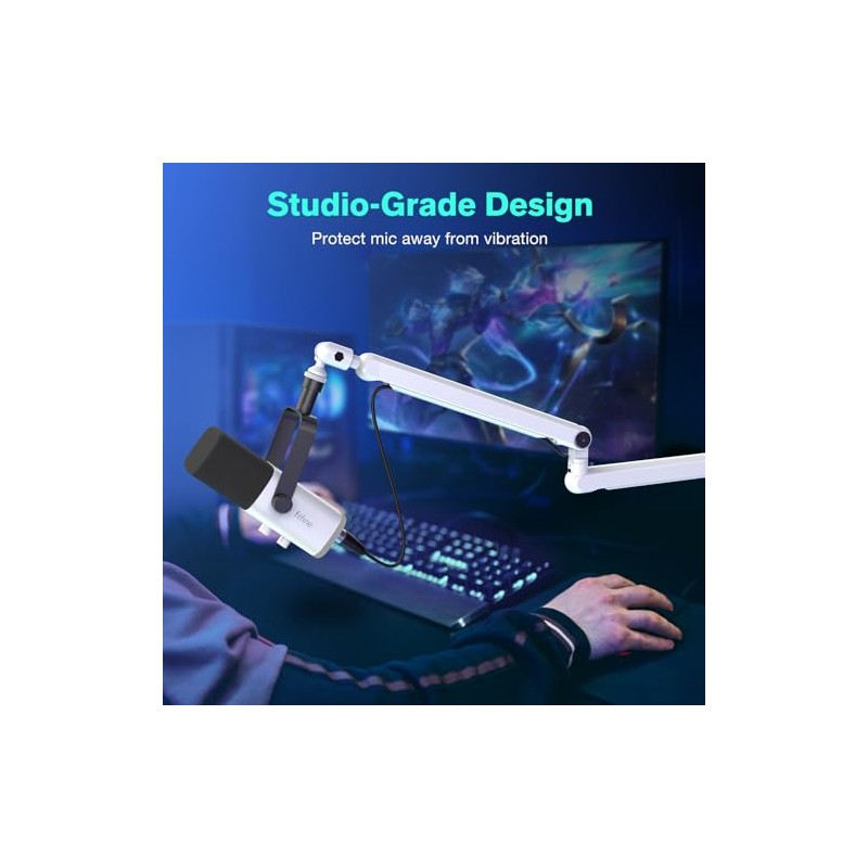 FIFINE Boom Arm Mic Stand, Low Profile Metal Microphone Stand,