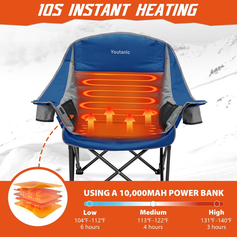Oversized Extra Large Heated Padded Camping Chair up to 500lbs