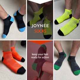 JOYNÉE Mens Ankle Athletic Running Tab Socks for Men 6 Pairs Low Cut Sports Workout Socks,Black,Sock Size 10-13