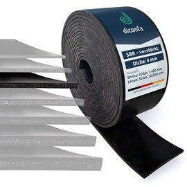 diconfa Rubber Mat Rubber Strips with Fabric Insert, 4 mm Thick, 20 to 1400 mm Wide, 0.05 to 10 m Long, Selection 500 x 250 mm x 4 mm, Two Inserts, Fabric Reinforced Rubber Plate, SBR Solid Rubber