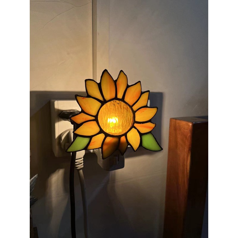 HUIMEIJU Stained Glass Sunflower Night Lights,Suitable for bedrooms,Kitchens,bathrooms,etc.(Orange 1PCS)