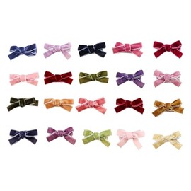 20 Pcs Small Velvet Bow Hair Clips Mini Colorful Hair Bows Cute Bowknot Hair Barrettes Fully Lined Alligator Hair Clips Tiny Bow Hair Pins Colored Hair Clip Bows for Infants Toddlers