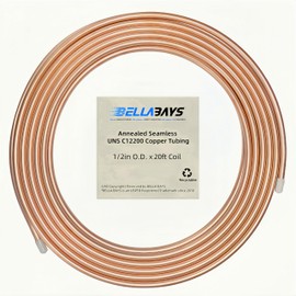 BELLA BAYS Copper Tubing 1/2" OD x 0.445" ID x 20 ft, 99.9% C12200 ASTM B280 Refrigeration ACR Tubing Seamless Soft Coil Round T2 Pure Copper Tube for HVAC System, Refrigerator, Industry, DIY
