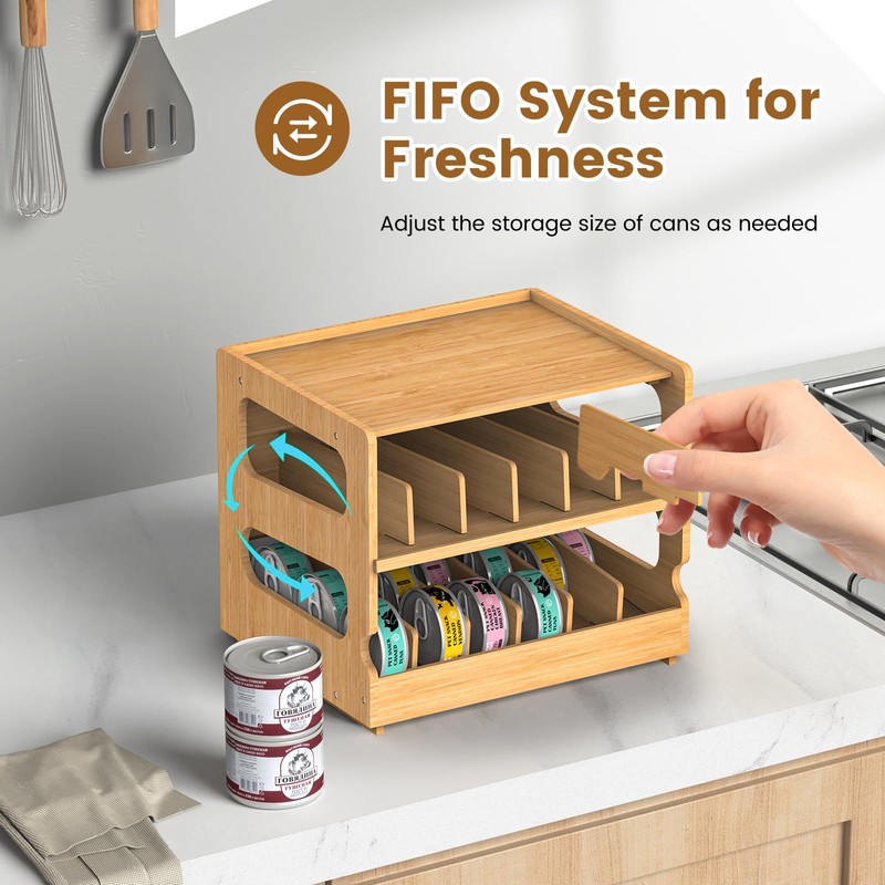 Teamkio Can Organizer for Pantry, Bamboo Pantry Organizer, 2 Tier