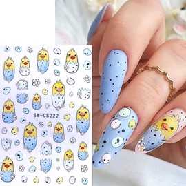 4Pcs Cartoon Nail Stickers - Cartoons ins Cute Easter Bunny Chicken Eggs Nail Sticker Nail Art Supplies Easter Sweet Rabbits Animal Nail Designs Manicure Accessories for Women DIY Nail Art Decorations
