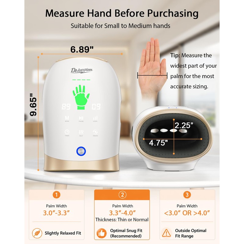 DEJUNPIOOL Hand Massager with Heat and Compression, Finger Stretch &