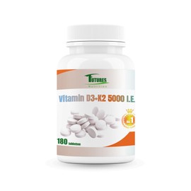 FUTURES NUTRITION 5000 IU Vitamin D3 K2 High Dose Vegan Best Organic Availability with 99.7+% All-Trans Content Only 1 Tablet Every 5 Days Laboratory Tested Purity 180 Tablets