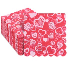 FYSUIMU 100Pcs Valentine's Day Paper Napkins Scalloped Pink Heart Disposable Cocktail Napkin Dinner Dessert Napkin for Wedding Birthday Baby Shower Anniversary Party Tableware Party Supplies